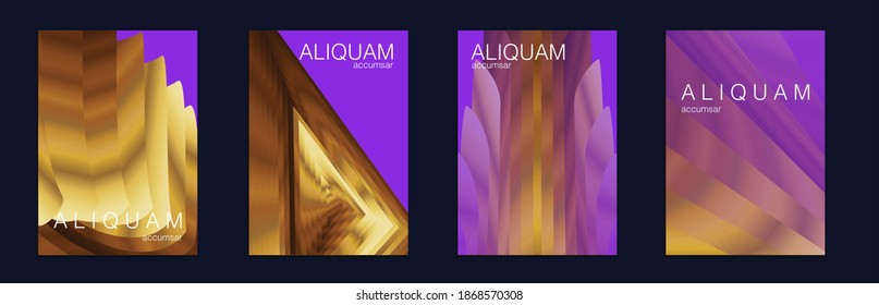 Proton Purple And Gold Fluid Minimal Designs. Abstract Metal Vector Template. Vintage Paper Gradient Texture. Light Stylish Luxury Flyer. Golden Liquid Texture. Business Cosmic Background.