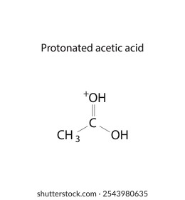 Diagrama de estrutura esquelética de ácido acético protonado.Molécula orgânica composta ilustração científica.