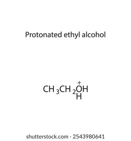 Diagrama de estrutura esquelética de álcool etílico protonado. Molécula orgânica composta ilustração científica.