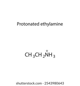 Diagrama protonado da estrutura esquelética da etilamina.Molécula orgânica composta ilustração científica.