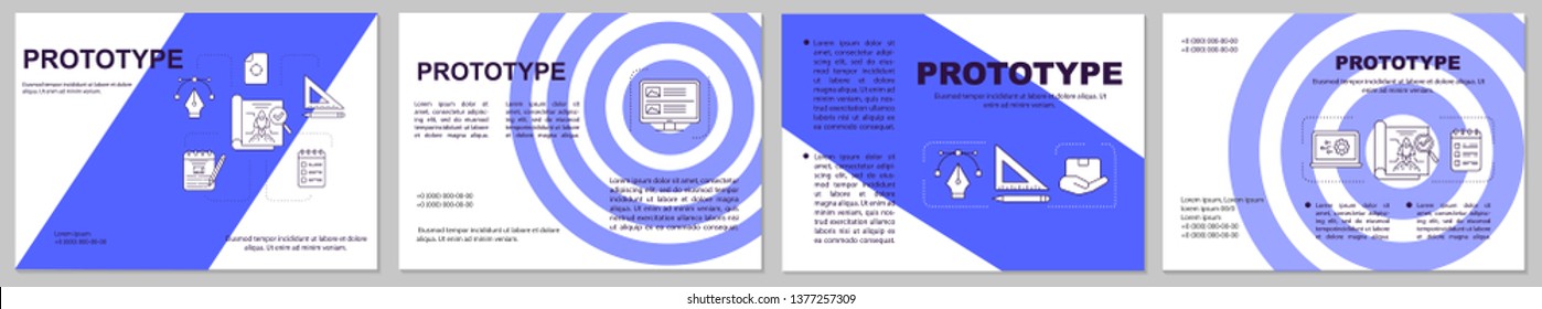 Prototype brochure template layout. Preliminary product. MVP. Flyer, booklet, leaflet print design with linear illustrations. Vector page layouts for magazines, annual reports, advertising posters