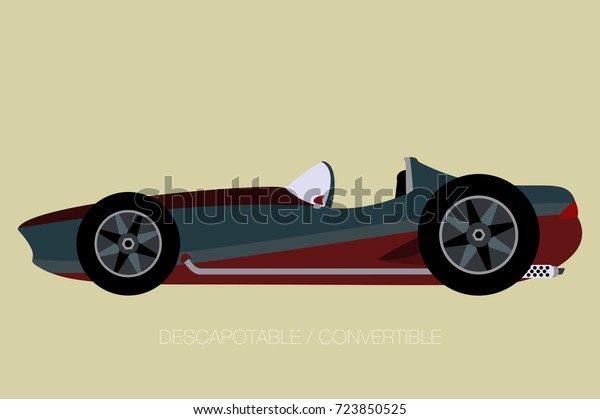 prototype car side view, convertible car, flat\
design style