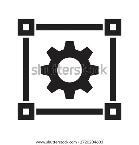 Prototype design engineering icon with gear inside bounding box for product development specifications and technical modeling framework