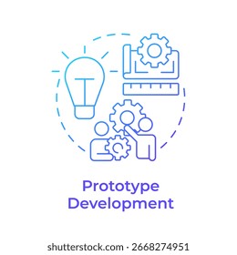 Prototype development blue gradient concept icon. Creating working model of product. Innovation funnel. Round shape line illustration. Abstract idea. Graphic design. Easy to use in brochure