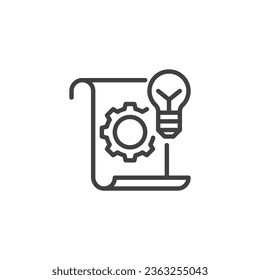 Prototype and development line icon. Cogwheel and lamp linear style sign for mobile concept and web design. Creative planning outline vector icon. Symbol, logo illustration. Vector graphics