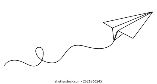 Prototype Experiment Continuous Line Editable Icon, Paper plane linear background. Hand drawn airplane, email, mail, travel dream concept, continuous one line drawing of Email message post letter.
