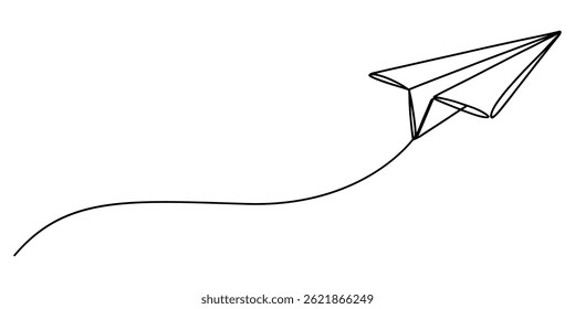 Prototype Experiment Continuous Line Editable Icon, Paper plane linear background. Hand drawn airplane, email, mail, travel dream concept, continuous one line drawing of Email message post letter.