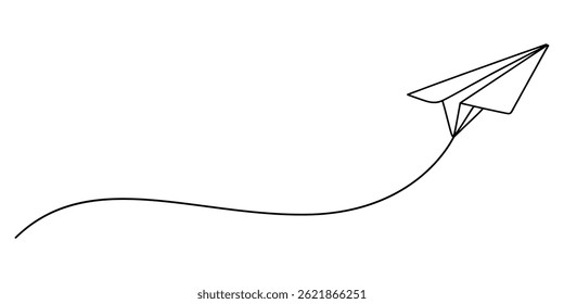 Ícone editável de linha contínua do experimento do protótipo, plano de fundo linear do papel. Avião desenhado à mão, e-mail, correio, conceito de sonho de viagem, desenho contínuo de uma linha da carta de correio de mensagem de e-mail.