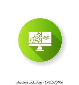 Prototype green flat design long shadow glyph icon. Civil engineering project. Research for developing modern technology. Computer specialist to work in software. Silhouette RGB color illustration