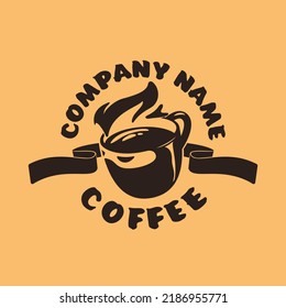 Prototype Logo For Coffee Or Coffee Shop With Masked Ninja Face. Vector Illustration. 2d. Coffee Cup