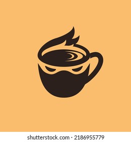 Prototype Logo For Coffee Or Coffee Shop With Masked Ninja Face. Vector Illustration. 2d. Coffee Cup