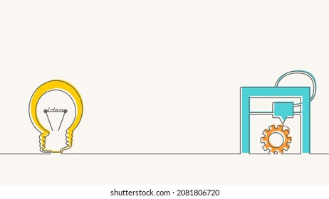 Prototype model of 3d printer and bulb with idea word.