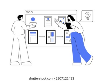 Prototype Produkt abstrakte Konzept Vektorgrafik. Gruppe von Kollegen erstellen Prototyp der Marke, Start Business Prozess, Minimum Viable Produkt, MVP Version abstrakte Metapher.