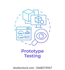 Protótipo do ícone de conceito de gradiente azul de teste. Acessando produto. Nível de prontidão tecnológica. Fase de desenvolvimento. Ilustração de linha de forma redonda. Ideia abstrata. Design gráfico. Fácil de usar no folheto