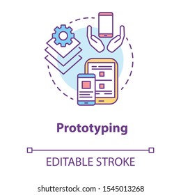 Prototyping concept icon. Software development tools idea thin line illustration. Mobile device app programming. Responsive application design. Vector isolated outline drawing. Editable stroke