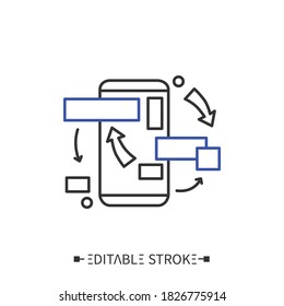 Prototyping line icon. Creating app structure. User experience, user interface, layouts. Smart technologies, programming. Mobile app production concept. Isolated vector illustration. Editable stroke 
