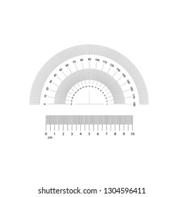 protractor with 10 cm ruler, vector illustration