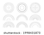 Protractor. 360 degree measurement shapes with numbers and symbols circular shapes of scale goniometer garish vector templates set