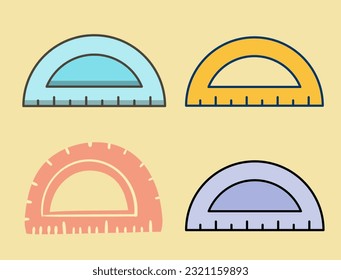 protractor in box and scales with Geometrical tools, D shape scale vector