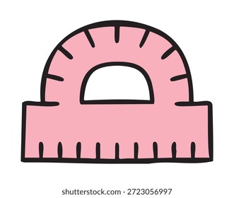 Protractor, colorido doodle escolar, dibujado a mano. Ilustración vectorial.