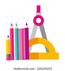 protractor compass and color pencils supplies school