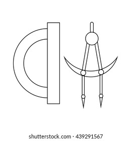 Protractor and compass tool icon, outline style