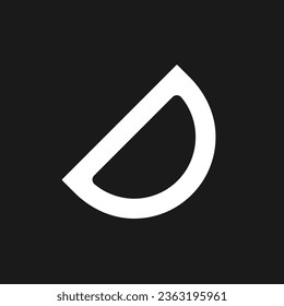 Protractor dark mode glyph ui icon. Math tool. Stationery supply. User interface design. White silhouette symbol on black space. Solid pictogram for web, mobile. Vector isolated illustration