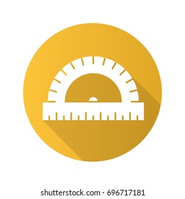 Protractor flat design long shadow glyph icon. School ruler. Vector silhouette illustration