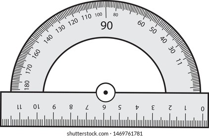 Protractor. Flat vector icon. Isolated on a white background. Vector graphics. Stock vector illustration. There is a place for text. Copy space. School, business concept.
