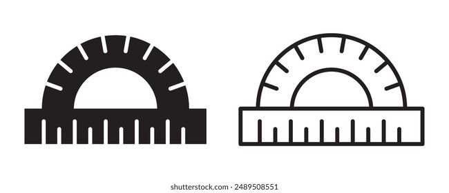 protractor glyph icon set. Half circle protractor for measuring angles line art, white background vector illustration