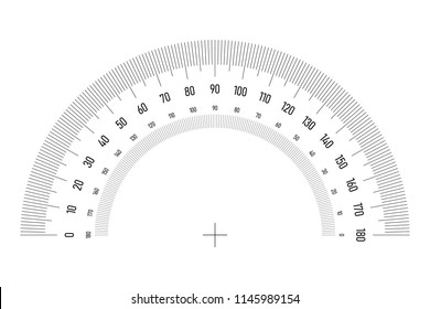 Protractor grid for measuring angle or tilt. Double side 180 degrees scale. Simple vector illustration.