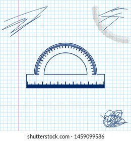 Protractor grid for measuring degrees line sketch icon isolated on white background. Tilt angle meter. Measuring tool. Geometric symbol. Vector Illustration
