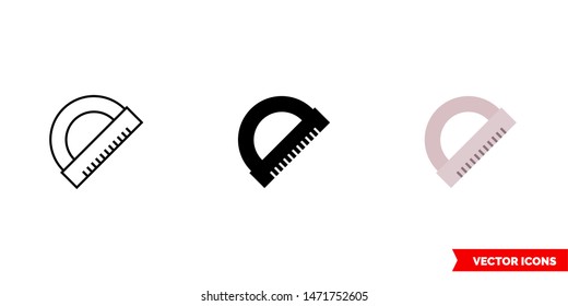 Protractor icon of 3 types: color, black and white, outline. Isolated vector sign symbol.