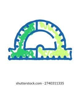 Protractor icon is displaying a hand drawn doodle style, representing a basic mathematical instrument for measuring angles and teaching geometric concepts