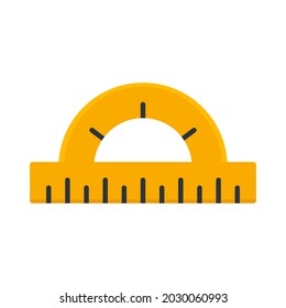 Protractor icon. Education circular ruler orange tool. Stationery instrument. Vector isolated on white	