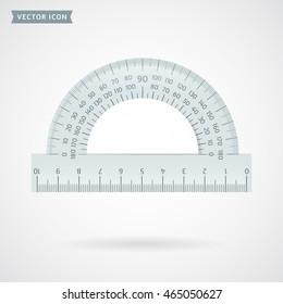 Protractor icon on white background. School tool. Vector illustration.