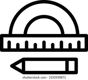 Protractor Icon With Outline Style, Math Sign And Symbol Isolated On White Background