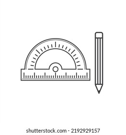 protractor icon and pencil icon, vector art.