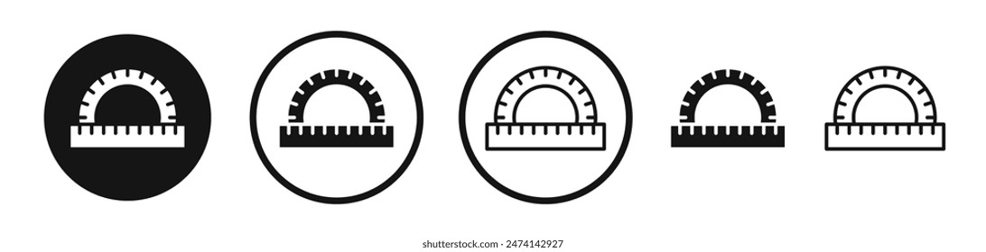 Protractor Icon Set Angle ruler vector symbol used in measurements and drawing.