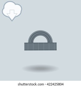 Protractor icon with shadow. Cloud of download with arrow.