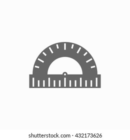 Protractor icon. Protractor silhouette. Monochrome protractor isolated on background