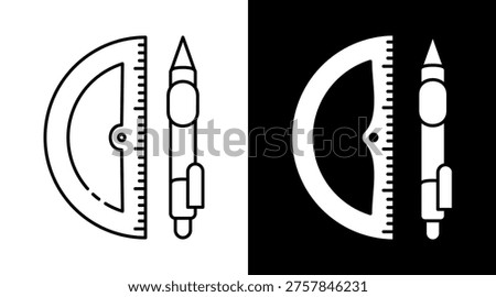 Protractor Icon. Two-Tone Version On Black And White Background