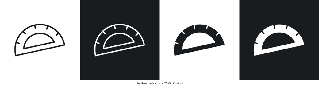 Protractor icons in flat and linear vector illustration on white background.