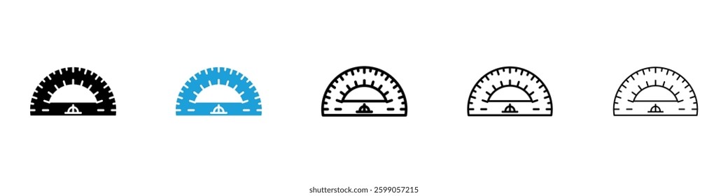 Protractor icons vector illustrations in black and blue colors for web and ui designs