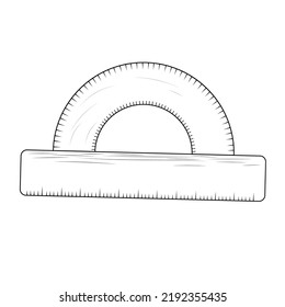 protractor line art, outline drawing of a protractor ruler for coloring.