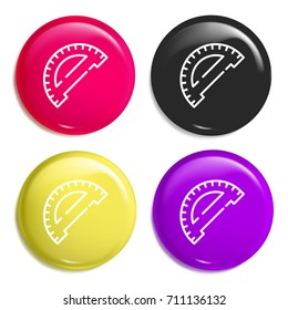Protractor multi color glossy badge icon set. Realistic shiny badge icon or logo mockup