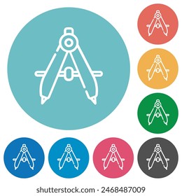 Protractor outline flat white icons on round color backgrounds