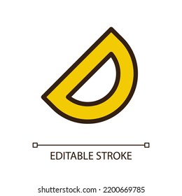 Protractor pixel perfect RGB color ui icon. Math tool. Stationery supply. Simple filled line element. GUI, UX design for mobile app. Vector isolated pictogram. Editable stroke. Arial font used
