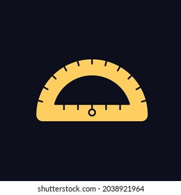 Protractor RGB color icon for dark theme. Instrument for constructing, measuring angles. Simple half-disc. Isolated vector illustration on night mode background. Simple filled line drawing on black