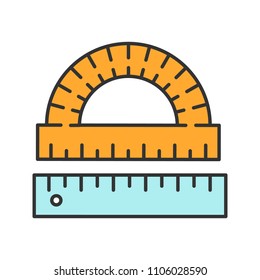 Protractor and ruler color icon. Geometry. Isolated vector illustration